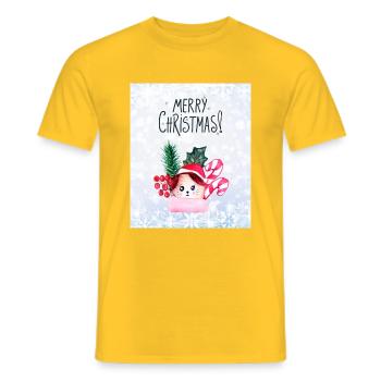 Merry Christmas avec petit personnage mignon - T-shirt homme - jaune - Devant - AI Model Male 178 dark (178cm)