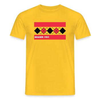 BELGIUM 1984 - Men's T-Shirt - yellow - Front - AI Model Male 178 dark (178cm)