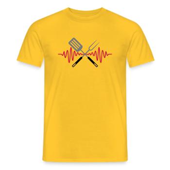 Puls Grillgabel Barbecue Frequenz - Männer T-Shirt - Gelb - Vorne - AI Model Male 178 dark (178cm)