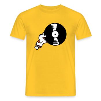 dj vinyl platte club musik auflegen disko party fe - Männer T-Shirt - Gelb - Vorne - AI Model Male 178 dark (178cm)