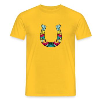 Huffero, fer à cheval No: 010 - T-shirt homme - jaune - Devant - AI Model Male 178 dark (178cm)