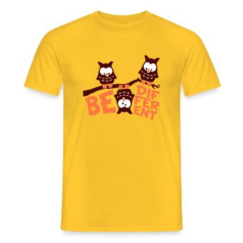 3 Eulen Be Different Spruch verrückt komisch Ast - Männer T-Shirt - Gelb - Vorne - AI Model Male 178 dark (178cm)