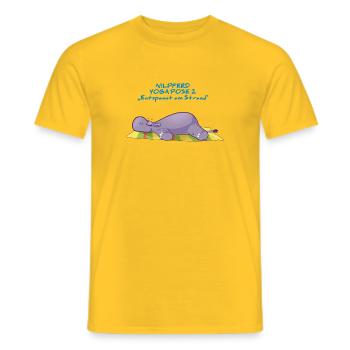 Inge Hippo Yoga Pose 2 "Relaxed on the beach" - Men's T-Shirt - yellow - Front - AI Model Male 178 dark (178cm)