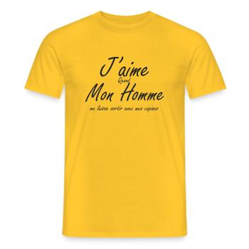 J'aime quand mon homme laisse sortir avec copines - T-shirt homme - jaune - Devant - AI Model Male 178 dark (178cm)