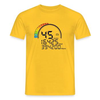 45 ans years compteur anniversaire days hours - T-shirt homme - jaune - Devant - AI Model Male 178 dark (178cm)