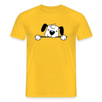 chien derrière le mur clôture signe regarder heureux mignon - T-shirt homme - jaune - Devant - AI Model Male 178 dark (178cm)
