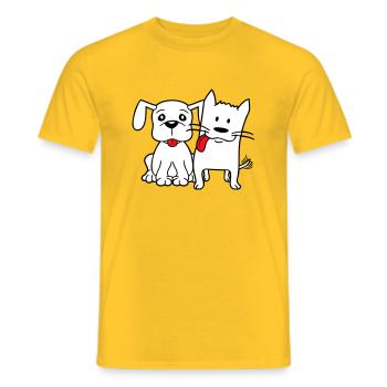 Chien Chat Deux Amis Équipe Chaton 2 Duo Équipage - T-shirt homme - jaune - Devant - AI Model Male 178 dark (178cm)