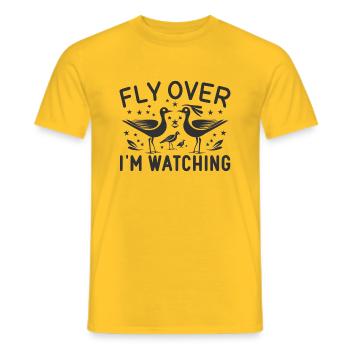 "Flieg, ich schaue"-Slogan mit Vögeln - Männer T-Shirt - Gelb - Vorne - AI Model Male 178 dark (178cm)