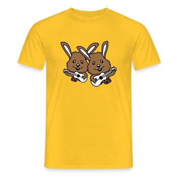 2 Bunnies Friends Team Play Guitar Music Band - Men's T-Shirt - yellow - Front - AI Model Male 178 dark (178cm)