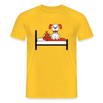 Dog Bed Cat Two Friends Team Kitten 2 Crew - Men's T-Shirt - yellow - Front - AI Model Male 178 dark (178cm)