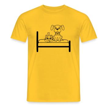Dog Bed Cat Two Friends Team Kitten 2 Crew - Men's T-Shirt - yellow - Front - AI Model Male 178 dark (178cm)
