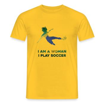 Vrouwenvoetbal - Heren T-shirt - geel - Voor - AI Model Male 178 dark (178cm)
