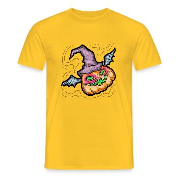 Effrayant Halloween citrouille monstre tête de visage. - T-shirt homme - jaune - Devant - AI Model Male 178 dark (178cm)