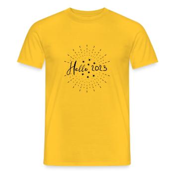 Hello 2023 - Männer T-Shirt - Gelb - Vorne - AI Model Male 178 dark (178cm)