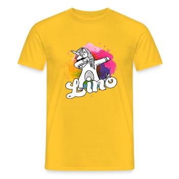 LINO - Beau nom de garçon avec licorne cool - T-shirt homme - jaune - Devant - AI Model Male 178 dark (178cm)