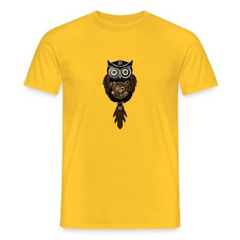 Steampunk Owl with Machine Clock - Men's T-Shirt - yellow - Front - AI Model Male 178 dark (178cm)