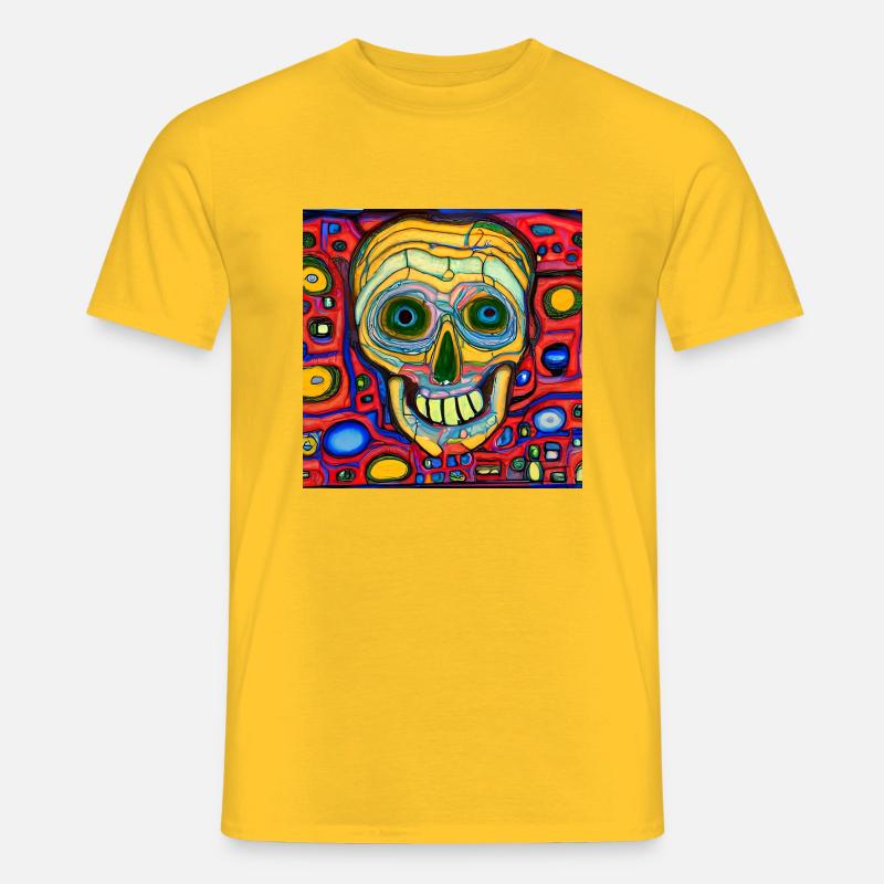Farbiger Hintergrund mit Schädel - Männer T-Shirt - Gelb