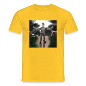 Top Quality Merch. - Men's T-Shirt - yellow - Front - AI Model Male 178 dark (178cm)