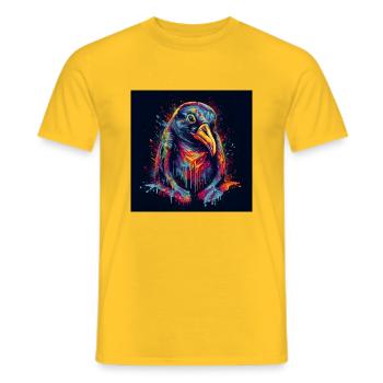 Trippy Psychadelic Pinguin sitzend - Männer T-Shirt - Gelb - Vorne - AI Model Male 178 dark (178cm)