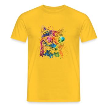 Watercolor Cat Cool Cat - Men's T-Shirt - yellow - Front - AI Model Male 178 dark (178cm)