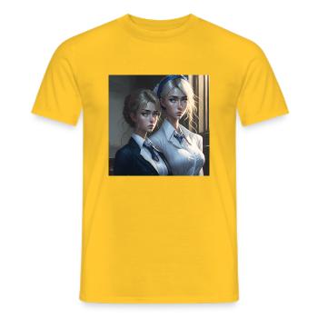 Belles filles manga - T-shirt homme - jaune - Devant - AI Model Male 178 dark (178cm)