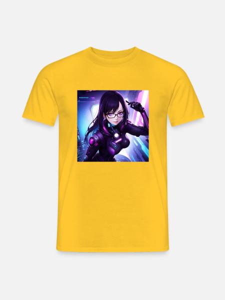 Cyberpunk Girl Sticker 5 - Männer T-Shirt - Gelb