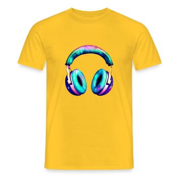 Headphones Singer Musician Vocal Gamer Listen to Music - Men's T-Shirt - yellow - Front - AI Model Male 178 dark (178cm)