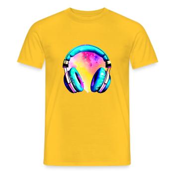 Casque Chanteur Musicien Gamer Écouter de la musique Chanter - T-shirt homme - jaune - Devant - AI Model Male 178 dark (178cm)