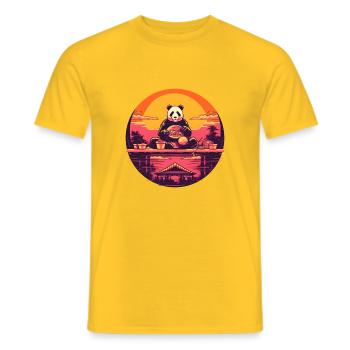 Synthwave mangeant Panda Japon Coucher de soleil - T-shirt homme - jaune - Devant - AI Model Male 178 dark (178cm)