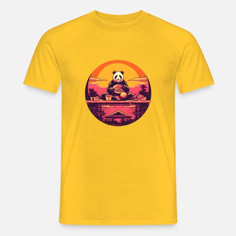 Synthwave eating Panda Japan Sunset - Männer T-Shirt - Gelb