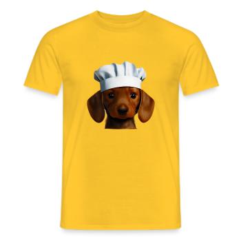 Teckel, Chiot teckel, Cuisine, Chien, Restaurateur, Chien - T-shirt homme - jaune - Devant - AI Model Male 178 dark (178cm)