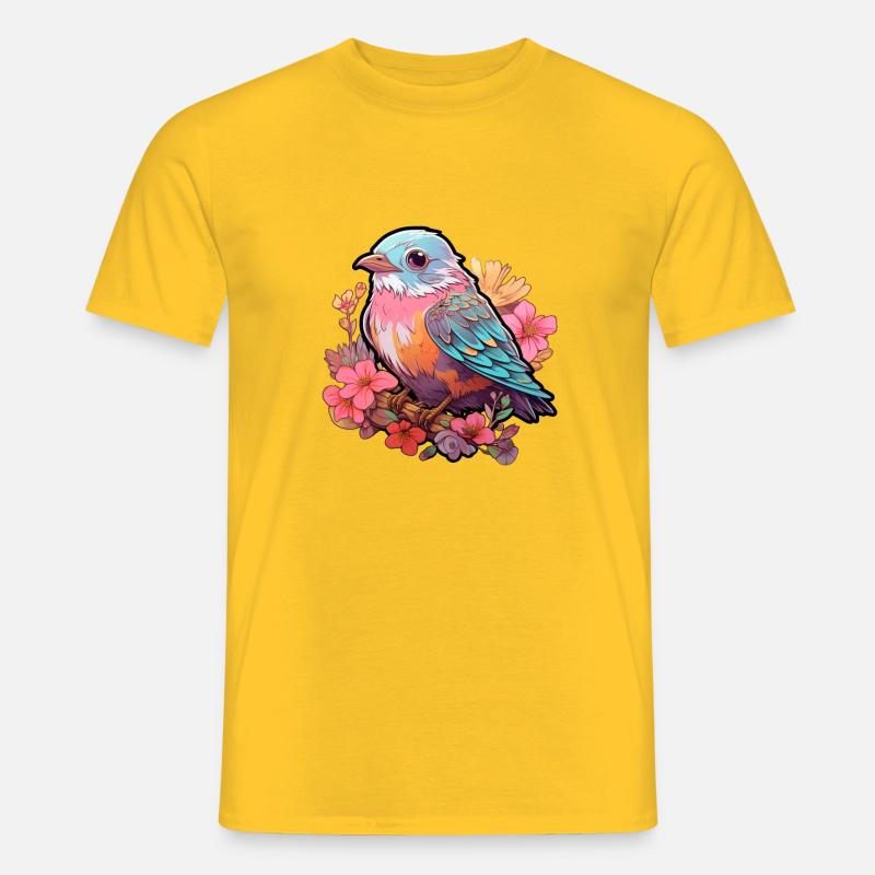 Vogel Blumen - Männer T-Shirt - Gelb