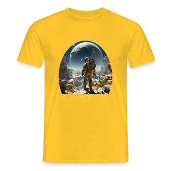 Astronaut explores alien worlds - Men's T-Shirt - yellow - Front - AI Model Male 178 dark (178cm)