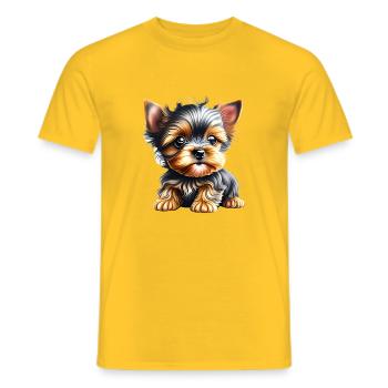 Yorkshire Terrier chiot chien propriétaire chien - T-shirt homme - jaune - Devant - AI Model Male 178 dark (178cm)