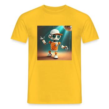 mignon petit robot vintage futuriste orange - T-shirt homme - jaune - Devant - AI Model Male 178 dark (178cm)