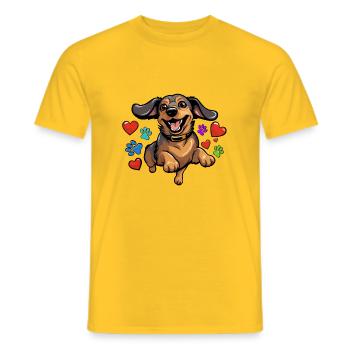 Serene dachshund with heart and paws - Men's T-Shirt - yellow - Front - AI Model Male 178 dark (178cm)
