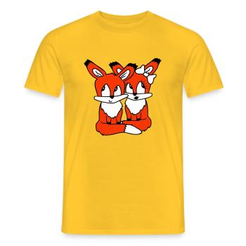 2 Foxes Couple In Love Two Friends Love Team Cute - Men's T-Shirt - yellow - Front - AI Model Male 178 dark (178cm)