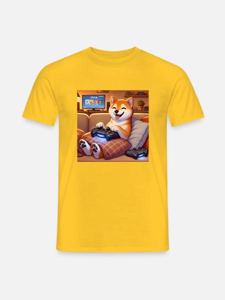 Shiba Inu beim Spielen von Videospielen - Männer T-Shirt - Gelb