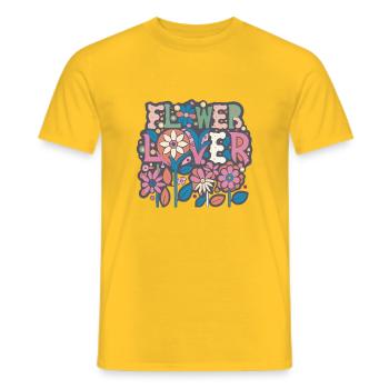 Flower Lover Colorful Floral Design text Art - Men's T-Shirt - yellow - Front - AI Model Male 178 dark (178cm)