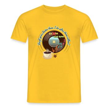 Music and Coffee Enthusiast Shirt - Quirky 'Vinyl. - Men's T-Shirt - yellow - Front - AI Model Male 178 dark (178cm)