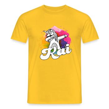 KAI - Schöner Jungen Name mit Coolem Einhorn - Männer T-Shirt - Gelb - Vorne - AI Model Male 178 dark (178cm)