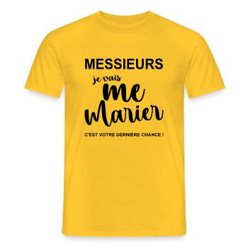 Messieurs, je vais me marier. Cadeau drôles evjf - T-shirt homme - jaune - Devant - AI Model Male 178 dark (178cm)