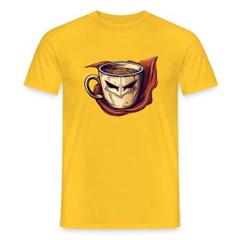 Coffee and cappuccino as caffeine superhero - Men's T-Shirt - yellow - Front - AI Model Male 178 dark (178cm)