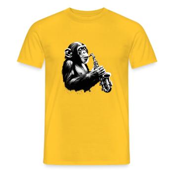 Saxophone Monkey Orchestra Street Art Banksy Style - Men's T-Shirt - yellow - Front - AI Model Male 178 dark (178cm)
