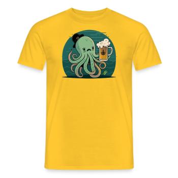 Funny sailor octopus with beer - Men's T-Shirt - yellow - Front - AI Model Male 178 dark (178cm)