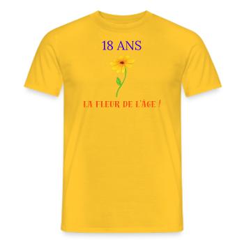 18 years old flower age - Men's T-Shirt - yellow - Front - AI Model Male 178 dark (178cm)