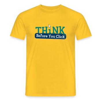 Réfléchissez avant de pirater l’informatique - T-shirt homme - jaune - Devant - AI Model Male 178 dark (178cm)