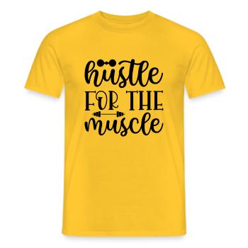 25 hustle for the muscle - Men's T-Shirt - yellow - Front - AI Model Male 178 dark (178cm)