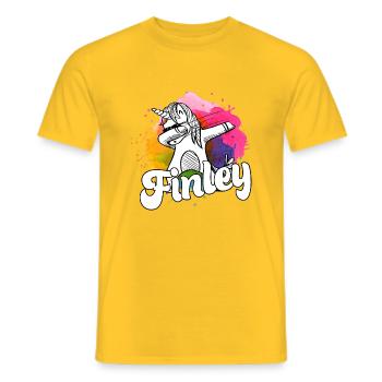 FINLEY - Beau nom de garçon avec une licorne cool - T-shirt homme - jaune - Devant - AI Model Male 178 dark (178cm)
