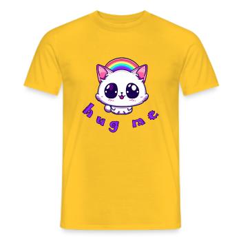 cat hug me - Men's T-Shirt - yellow - Front - AI Model Male 178 dark (178cm)